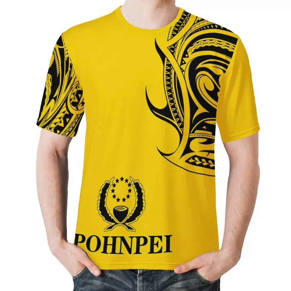 Factory Outlet Custom Upscale Round neck pohnpei men shirt Polynesian tribal design Hot selling big size yellow Outdoor T shirt