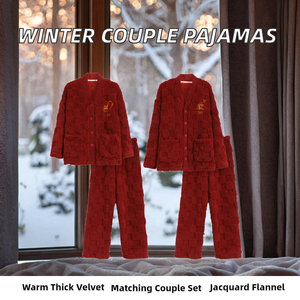 SAMWESTART Nuevos Pijamas de Invierno y Otoño para Parejas, Transpirables, Térmicos, Ropa de Casa para Hombre y Mujer, Terciopelo Grueso Jacquard - Product Image 2