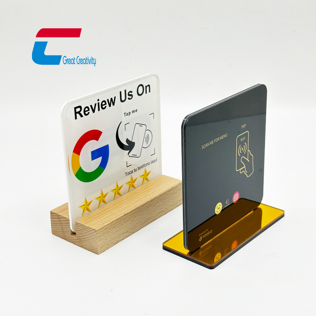 Custom NFC Display Stand Hub QR Code Acrylic Folded Table NTAG213 NFC Menu Stand