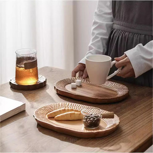 Japanese Style Handmade <b>Tea</b> <b>Tray</b> Solid Black Walnut Wood Hand Carved Plate For Coffee And <b>Tea</b> Serving - Product Image 2