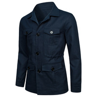 Printemps Nouveau Hommes Col Multi Poche Workwear Veste Lin Veste