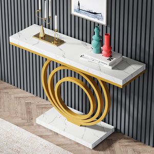 Table console de <span class=keywords><strong>couloir</strong></span> en faux marbre <span class=keywords><strong>blanc</strong></span>, style moderne minimaliste et contemporain de luxe, avec cadre géométrique, meuble d'appoint pour salon - Product Image 6