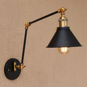 OFT-Lámpara de pared de brazo largo ajustable para el hogar, luz industrial vintage negra de 27 LED