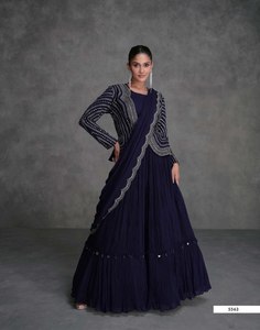 Georgette Lehenga brodée à la main en bleu marine et travail brodé de l'exportateur indien produit en vrac - Product Image 2