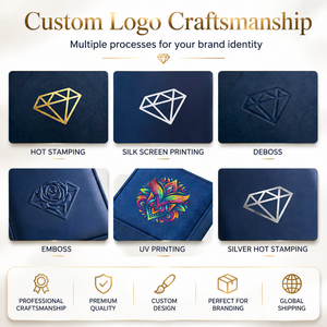 <span class=keywords><strong>Boîte</strong></span> <span class=keywords><strong>à</strong></span> bijoux de luxe en cuir PU bleu marine, avec logo personnalisé, doublure en velours, pour <span class=keywords><strong>alliance</strong></span>, collier, pendentif - Product Image 2