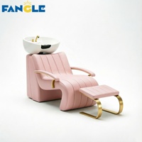 Fauteuil de lavage de cheveux rose moderne multifonctionnel pour salon de beauté, avec lavabo de massage et réglage des pieds, pour spa capillaire