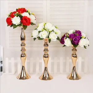 Huiran Gold Vases For Wedding Center Piece New Design Tall Crystal Wedding Vases Candle Stand Holder