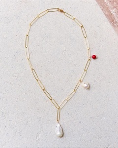 Collier à pendentif perle baroque d'eau douce d'été, en acier inoxydable plaqué or 18 carats, chaîne épaisse minimaliste, étanche et hypoallergénique - Product Image 3
