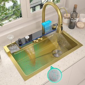 Évier de cuisine intelligent noir avec lumière d'affichage numérique et robinet cascade pour cuisine d'hôtel restaurant - Product Image 4