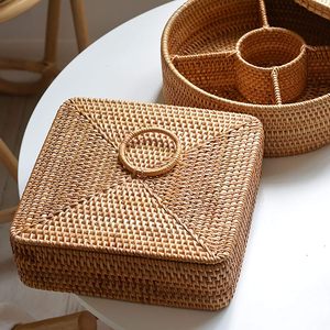 Boîte de rangement en rotin rustique écologique avec couvercle et poignée pour boîte cadeau, porte-fruits - Product Image 3