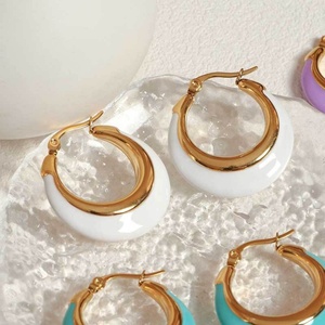 18K Gold Plated Polish Chunky Hoop <b>Earrings</b> Waterproof Stainless Steel <b>Black</b> and White Enamel Moon Shape <b>for</b> <b>Women</b> Gift - Product Image 6