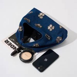 Flower Sequin Handbags Casual Denim Wrist Bags for Women Appliques Shoulder Bag <strong>Designer</strong> Small Canvas Tote Ladies Clutch Pouch - Product Image 5