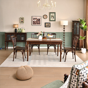 Juego de Mesa y Sillas de Comedor de Madera Maciza Estilo Retro Americano, Rectangular de 1.35M, para Uso Doméstico, Duradero - Product Image 2