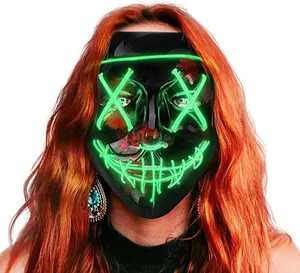 Страшная маска для Хэллоуина, светодиодная маска для косплея, Электролюминесцентная маска для Хэллоуина, фестиваля, вечеринки, маскарада, светодиодные светящиеся маски