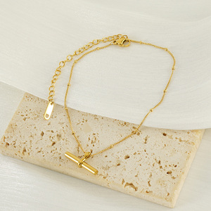 ZOGXIN Gold Plated Stainless Steel T-Bar Anklet Women's Fashion Foot Ornament Geometric Design Gift Jewelry - Product Image 2