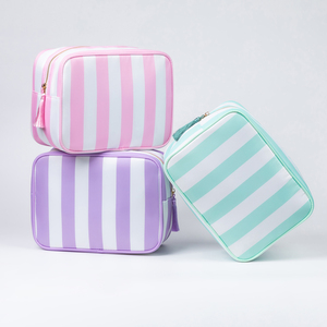 Sac de plage lavable grand format avec fermeture éclair, organiseur de beauté, trousse de toilette à rayures couleur gelée, trousse de maquillage rayée, pochette de voyage pour cosmétiques - Product Image 4