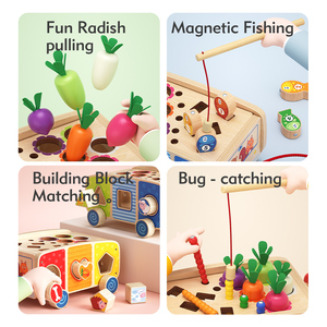 Jouets éducatifs en bois Montessori pour enfants de 1 à 2 ans, chariot de récolte de carottes sensorielles - Product Image 4
