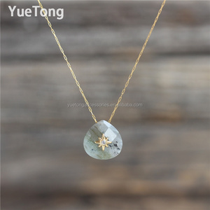 Collar Gargantilla con Colgante de Piedra Natural Hecha a Mano, Rodonita y Cuarzo Rosa <span class=keywords><strong>en</strong></span> Forma de Lágrima, Joyería Minimalista de Acero Inoxidable Chapado <span class=keywords><strong>en</strong></span> Oro de 18k - Product Image 5