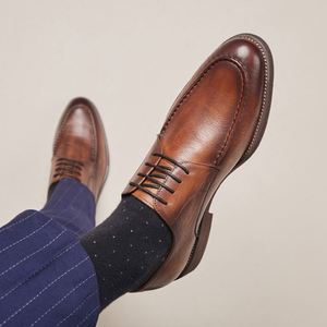 Chaussures de ville de luxe pour homme Welt Blake à bout carré, en cuir patiné, à lacets, taille 46, légères, respirantes et antidérapantes - Product Image 1