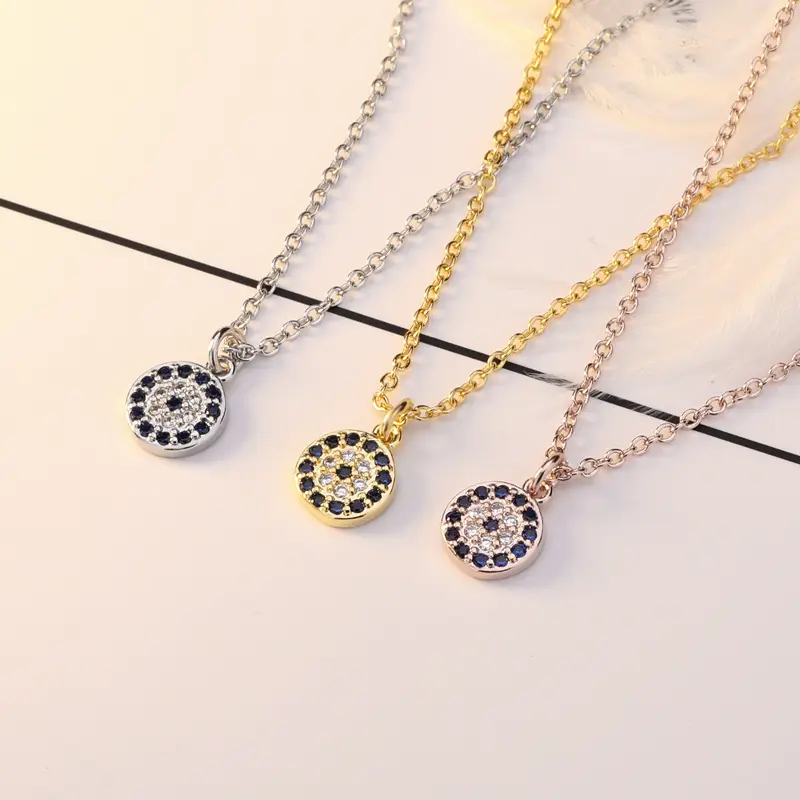 أزياء مخصص 925 فضة وصلة سلسلة مجوهرات النساء 14K الذهب الماس قلادة عين زرقاء قلادة