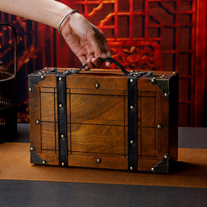 Boîte de rangement en bois de style vintage 1624 avec couvercle rabattable, boîte à bijoux, accessoire de décoration antique chinoise - Product Image 2