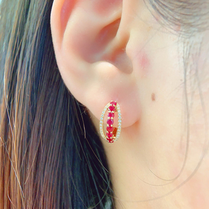 อาซูโอ ไฟน์ จิวเวลรี่ 18K ทองคำแท้สีเหลืองธรรมชาติทับทิมเพชรแท้แฟชั่นต่างหูแบบตะขอของขวัญสำหรับสุภาพสตรีสวมใส่ทุกวัน AU750 - Product Image 6