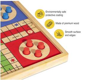 Juego de Mesa de <span class=keywords><strong>Ludo</strong></span> de Madera Personalizado de 12 Pulgadas y Serpientes y Escaleras 2 en 1 Reversible Clásico para Adultos, Tablero de Parcheesi con Dados y Fichas - Product Image 4