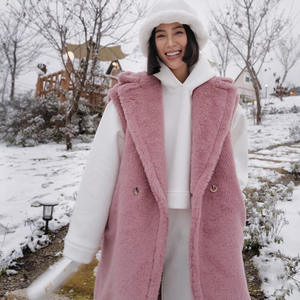Nueva moda Color sólido a prueba de viento sin mangas abrigo de lana oveja Shearling <span class=keywords><strong>Chaleco</strong></span> de piel larga <span class=keywords><strong>Chaleco</strong></span> de piel de peluche mujeres - Product Image 4