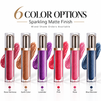 RTS Rouge à lèvres liquide mat velours diamanté 6ml, effet nacré, longue tenue, faible MOQ 3 pièces, vente en gros, logo personnalisé