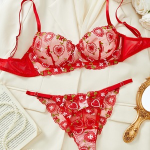 Lencería: Popular conjunto de lencería sexy 2026 de Europa y América, con malla, bordado en forma de corazón, puro - Product Image 1