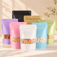 Packfortune Sachet d'emballage alimentaire personnalisé en Mylar, imprimé, refermable, anti-humidité, coloré, à fond plat avec fermeture éclair et fenêtre