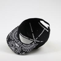 Casquette de papa à visière plate imprimée 6 panneaux en sergé de coton avec patch tissé personnalisé, broderie et sangle à boucle métallique pour adultes et enfants