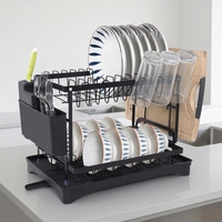 Venta al por mayor directa de fábrica: Escurridor de platos de 2 niveles con bandeja de drenaje para encimera de cocina, OEM/ODM para almacenamiento en cocina
