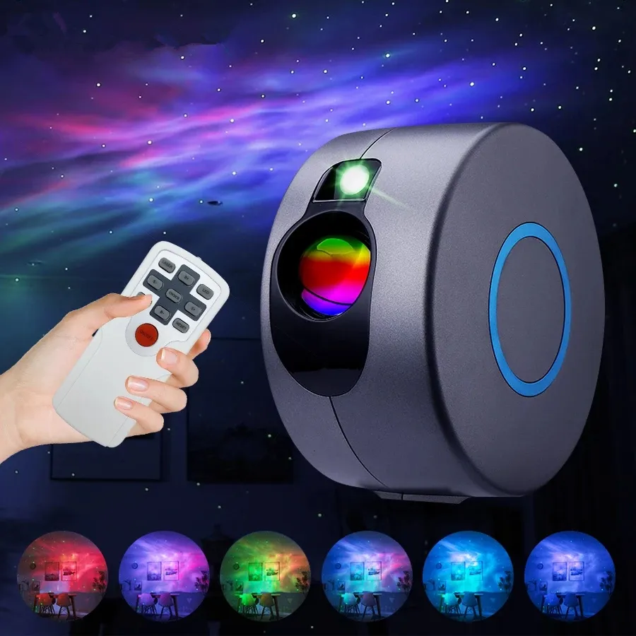 Laser Galaxy Starry Sky Projector Rotating Water Wave Night Light Led Colorful Nebula Cloud Lamp Atmosphere Bedroom Beside Lamp