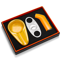 Ensemble de cigares portable et écologique en métal trois pièces avec briquet gonflable, cendrier en fer et coupe-cigares, marque Jian Xin, modèle JX-669