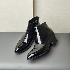 Botas de Tobillo Minimalistas para Hombre 2026, con Punta Puntiaguda, Brillantes, de Cuero Genuino, con Cierre Lateral y Tacón Alto, para Dropshipping - Product Image 1