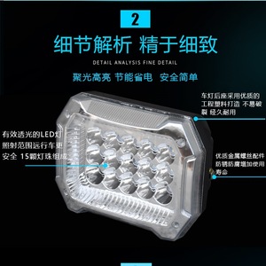 Phares de tricycle électrique LED super lumineux universels 12V 48V 60V, éclairage avant de modernisation, carré 15 perles - Product Image 3