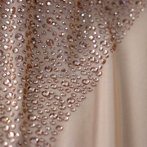 FB012 Factory New Design Tight <strong>Rhinestone</strong> <strong>Fabric</strong> Shiny Peach <strong>Crystal</strong> Tulle <strong>Fabric</strong> - Product Image 2