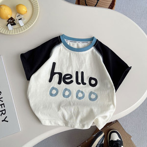 Completo Estivo 2026 per <span class=keywords><strong>Bambino</strong></span>: Camicia con Stampa Hello e Scritta + Pantaloncini Grigi, Set 2 Pezzi - Product Image 4