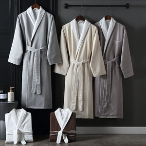 SUHE Luxury Hotel Spa Quality Velour Thermal Elegant Bathrobe for <b>Men</b> and Women White V-neck Home Bath Swimming Pool Use - Product Image 3