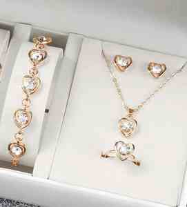 6185レディースレザークォーツハンドウォッチ5pcsハートクリスタルブレスレットジュエリーセットギフト - Product Image 5