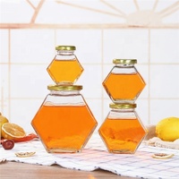 100Ml, 220Ml, 380Ml, bouteille De qualité alimentaire, plateaux De Miel vides, Pot hexagonal en verre avec couvercles en métal