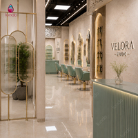Ensemble de mobilier de salon de coiffure de luxe sur mesure Sundo, miroir de coiffage rétroéclairé par LED, poste de réception, design de salon de beauté