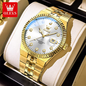  Reloj de Pulsera de Lujo 2989 con Logotipo Personalizado OEM, Calendario Clásico, Resistente al Agua, de Acero Inoxidable Dorado, Luminoso, de Cuarzo, para Hombre - Product Image 1