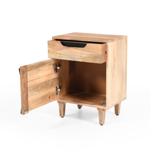 Comodino in legno naturale con cassetto e anta per camera da letto o soggiorno - Product Image 3