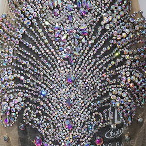 W031 패션 하이 퀄리티 럭셔리 크리스탈 패브릭 플랫 백 바느질-온 모티프 라인 석 메쉬 바디 아플리케 어둠 속에서 빛 - Product Image 4