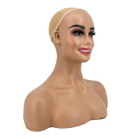 Tête de Mannequin Féminin en Silicone Réaliste avec Épaules et Cils, Cheveux Synthétiques, Souriant, pour Affichage, Buste de Dropshipping