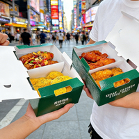 Boîtes en papier biodégradables à emporter avec poignée, logo personnalisé, emballage pour la restauration rapide, poulet frit, hamburger, frites, sushi