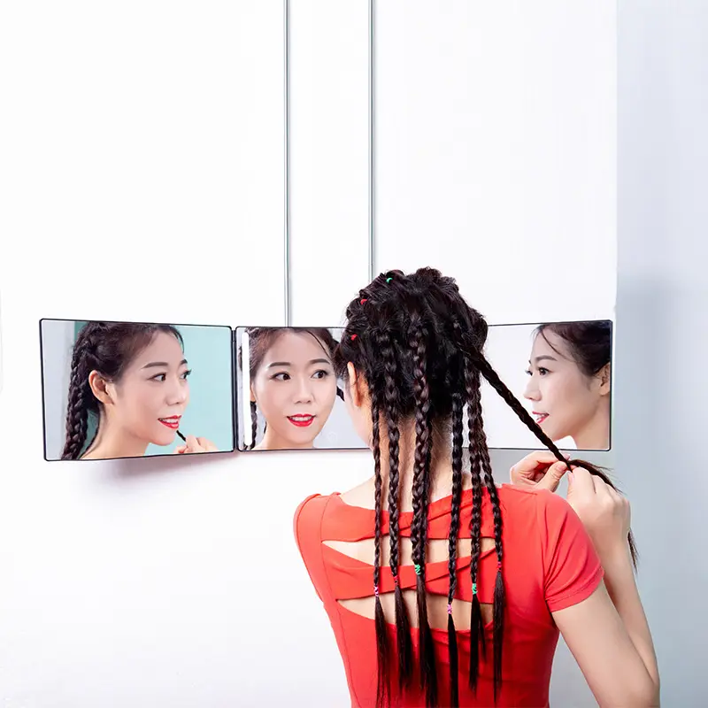 360 градусов угол Парикмахерская собственной личности для стрижки волос с стрейч подключение 3 раза зеркало Сделай Сам DIY бигуди для волос резки зеркало со светодиодной подсветкой