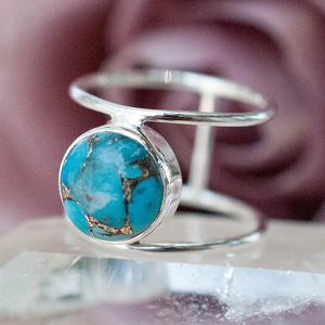 T0032 <b>Turquoise</b> Gemstone <b>Ring</b> <b>Gold</b> Bohemia Style Bezel Setting Unisex Everyday Wear - Product Image 6